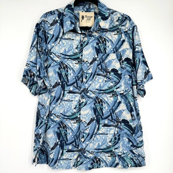 Vintage Silk Circa 1969 Men's‎ Blue Short Sleeve Button Down Shirt XL - Picture 1 of 6